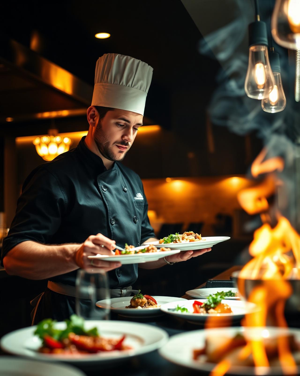 Chef Osama plating in the kitchen